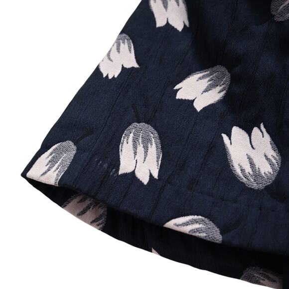 Lela Rose Navy Blue Textured Jacquard Spring Floral Top Size 8 - Picture 6 of 13